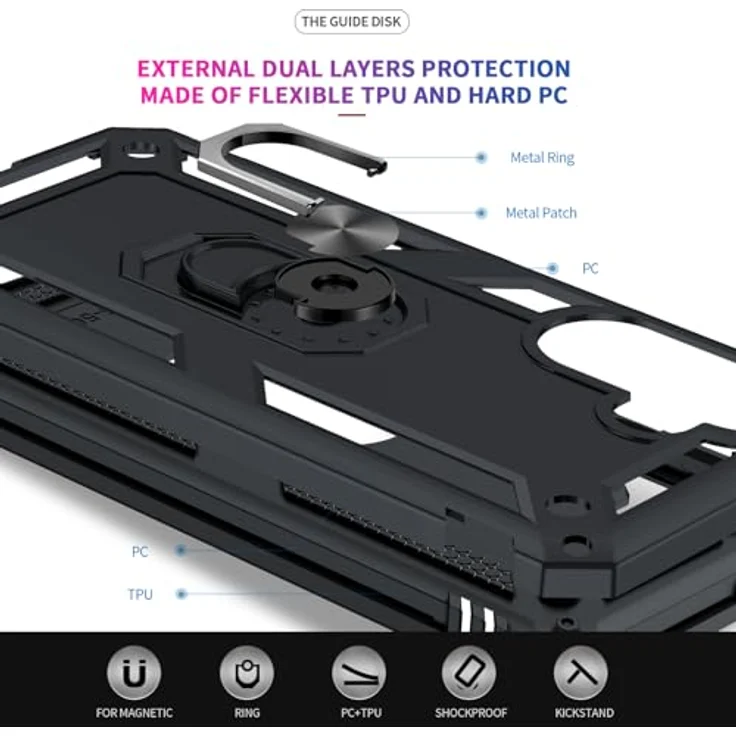 LeYi Hülle für Samsung Galaxy A17 5G, Militär Case mit Metall Ring, Stoßfest und Rutschfest, Schwarz, inkl. 2 Schutzgläser – Bild 4