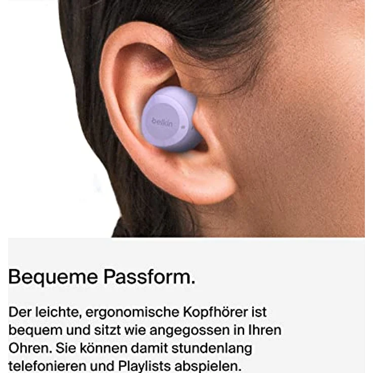 Belkin SoundForm Bolt True Wireless In-Ear-Kopfhörer, kabelloser Kopfhörer mit Mikrofon, Akkulaufzeit bis zu 28 Std., Monomodus, Schweiß- und Spritzwasserschutz der Schutzart IPX4, für iPhone, Galaxy – Bild 5