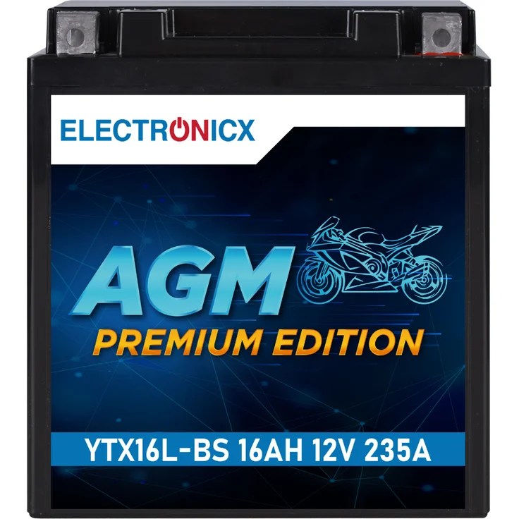 Electronicx YTX16L-BS AGM Motorradbatterie 16Ah 12V - wartungsfrei, auslaufsicher, rüttelfest für Motorrad, Roller und Quad