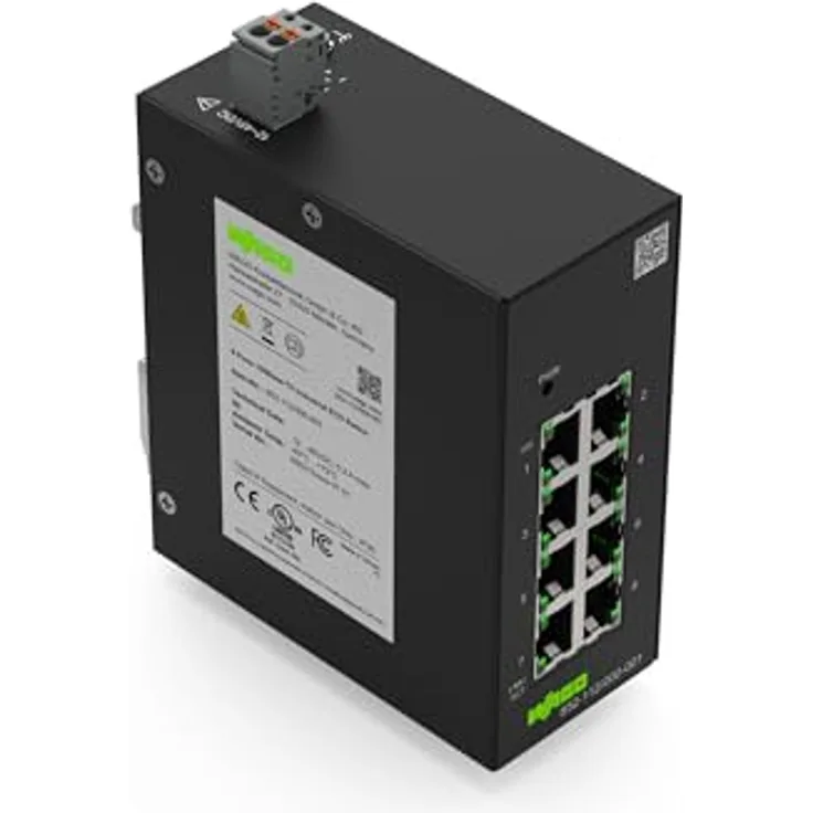 WAGO Industrial-ECO-Switch 852-112 | mit 8 ETHERNET‐Ports 10/100 MBit/s Autonegotiation und Diagnose‐LEDs auf der Vorderseite, unterstützt bis zu 2000 absolute MAC‐Adressen
