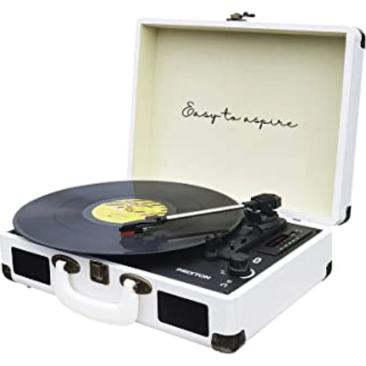 PRIXTON - VC400 Vintage-Vinyl-Plattenspieler - Vinyl-Player & Konverter über Bluetooth & USB - 2 eingebaute Lautsprecher - Weiß – Bild 2