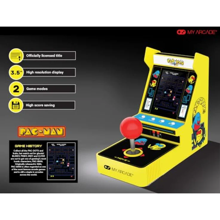 My Arcade PAC-MAN Joystick Player, Mini Arcade Game mit 3,5 Zoll Farbdisplay, klassischem und Speed-Up-Modus, tragbar und mit Hochformat-Grafik – Bild 3