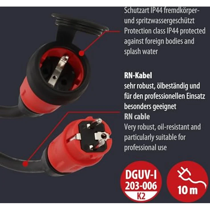 Brennenstuhl Verlängerungskabel 9161100110, robustes 10 m H07RN-F Stromkabel, 16 A, schwarz-rot, IP44, für Außenbereich – Bild 4