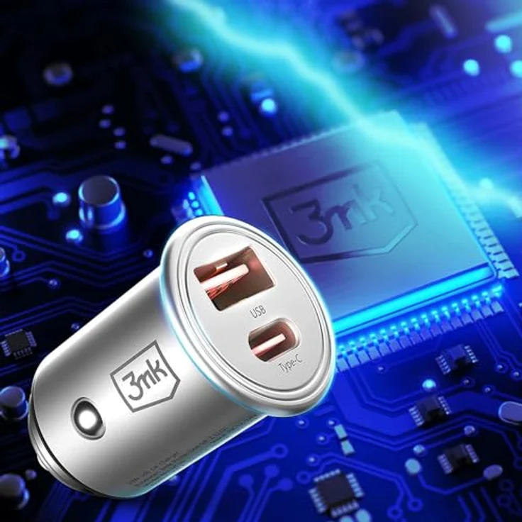 3mk Hyper Car Charger 45W, Ultrakompaktes Zigarettenanzünder-Ladegerät mit Dual USB und USB-C Port, Silber – Bild 5