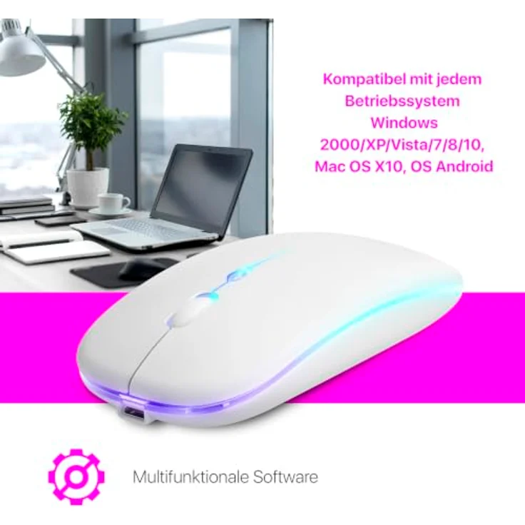 Defender Touch MM-997, Wiederaufladbare Bluetooth & 2,4 GHz Maus mit Silent Click, 1600 DPI, Ultra Slim Design, Weiß – Bild 4