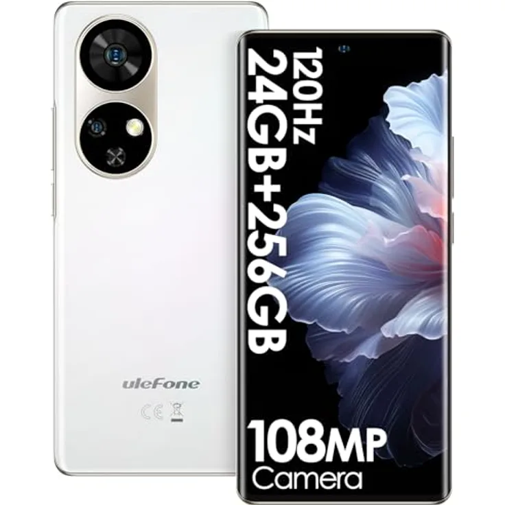 Ulefone Note 17 Pro Handy Ohne Vertrag, 24GB+256GB 108MP+32MP Kamera Octa Core G99 6.78" FHD+ AMOLED 120Hz Smartphone Android 13 33W 5050mAh 4G Dual SIM Fingerabdruck Face ID NFC 2 Jahre Garantie-Weiß