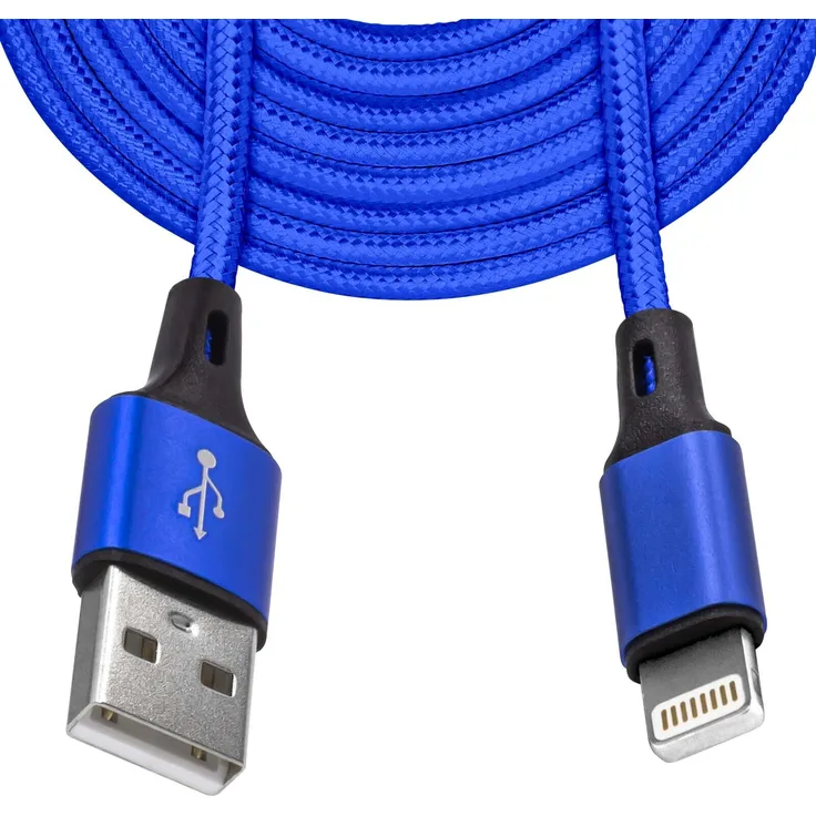 Mobilefox 3m Universal Schnell Lade Daten Kabel, Nylon Stecker in Blau, kompatibel mit iPhone, iPad, iPod