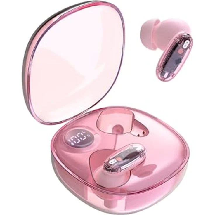 Mars Gaming MHIB2, Bluetooth 5.4 Kopfhörer mit 24 Stunden Akkulaufzeit, Immersivem Klang und ergonomischem halbtransparentem Design, kabellose Ohrhörer mit Etui und LED-Anzeige, Rosa – Bild 1