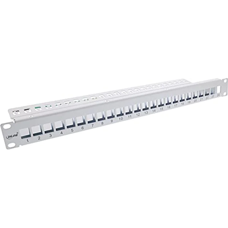 InLine® Patchfeld 24-Fach, Keystone Snap-In Leerblech Patchpanel, 48,26cm (19"), 1HE, lichtgrau RAL7035, geeignet für Cat.6a, Cat.6, Cat.5 Module – Bild 1
