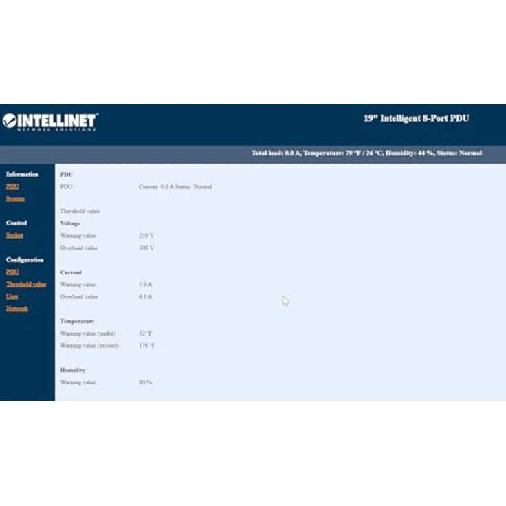 Intellinet 19'' 8-fach IP-Steckdosenleiste Smart PDU mit C13-Kaltgerätesteckdosen Kontrolliert Strom sowie Temperatur und Luftfeuchtigkeit C20-Stromeingang HE schwarz 163682 – Bild 5