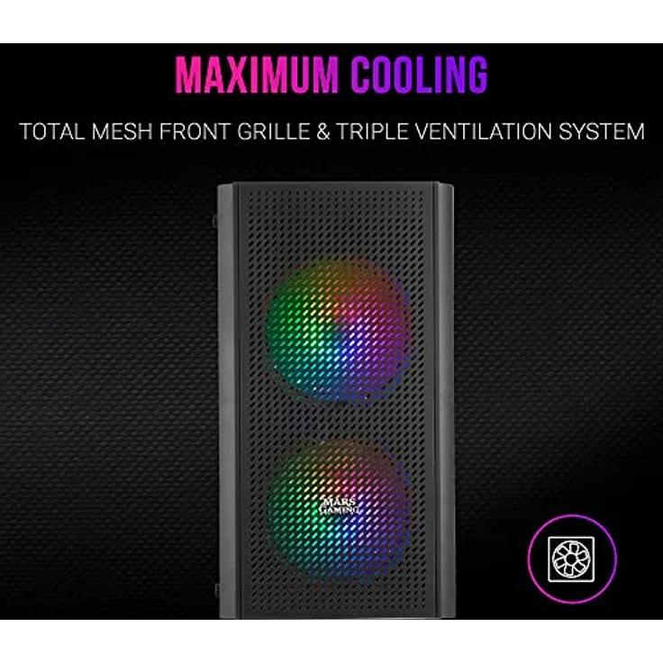 MARSGAMING MC300 Schwarz, MicroATX PC Gehäuse, Gehärtetes Glas, Mesh Front, 3xFRGB Lüfter – Bild 3
