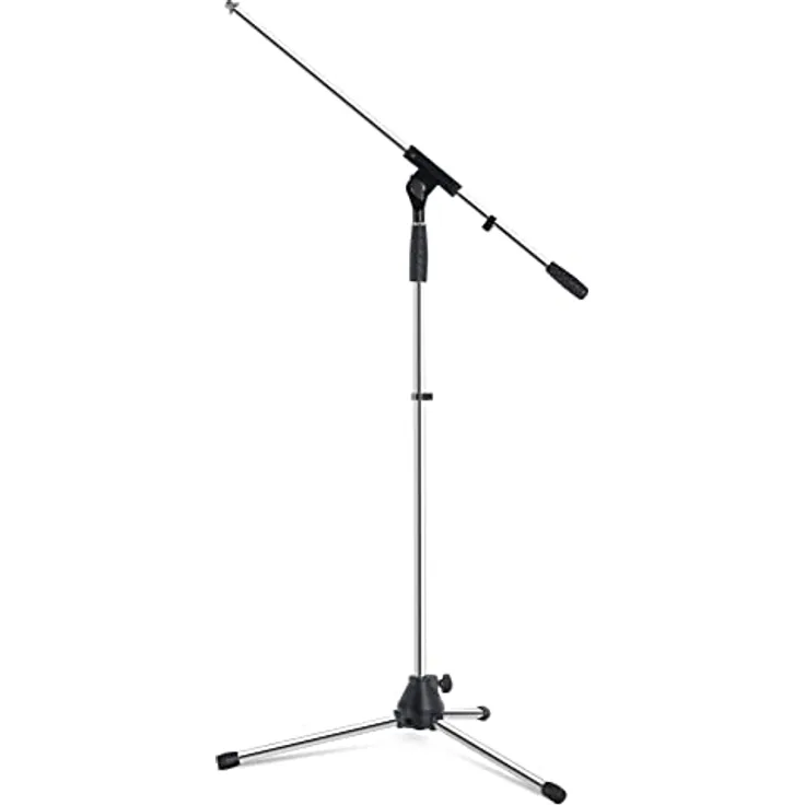 Pronomic Mikrofonständer MS-25C Pro - Dreibeinig mit Gummifüßen - Galgen in Länge und Neigung verstellbar - Robuste Klemmen und Schrauben - Inklusive Kabelklemmen und Reduziergewinde - Chrom