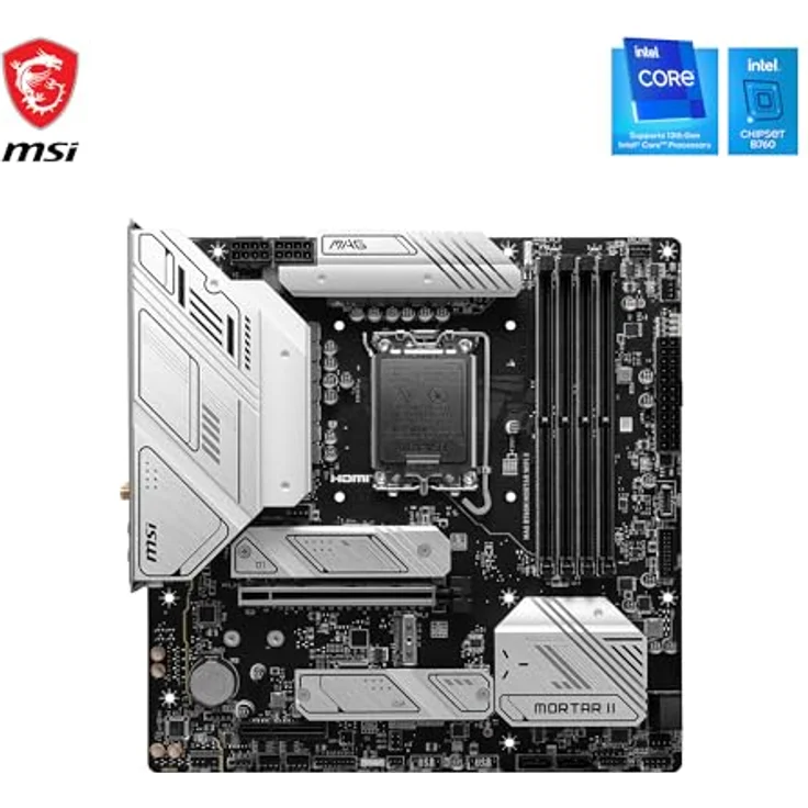 MSI MAG B760M Mortar WiFi II Motherboard, mATX - Unterstützt Intel Core Prozessoren der 12., 13. und 14. Generation, LGA 1700, DDR5 7800+MHz/OC, 1x PCIe 5.0 x16, 3 x M.2 Gen4, 2.5G LAN, Wi-Fi 6E – Bild 2