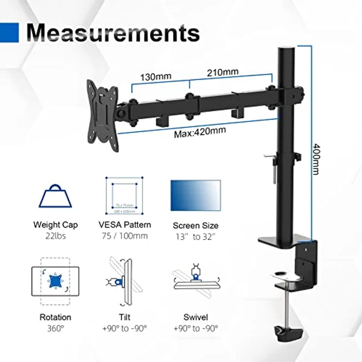 GRIFEMA Monitor Halterung, für 13-32 Zoll Bildschirm, Monitor Stand Monitor Arm Höhenverstellbar Drehungbar, Monitorhalterung Max 9Kg, Bildschirmhalterung Vesa 75x75 / 100x100, Schwarz, GB2001-1 – Bild 2