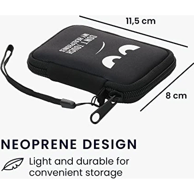 kwmobile In-Ear Kopfhörer Tasche, Neopren Hülle im Don't touch my Headphones Design, 6 x 9 cm, Etui in Weiß Schwarz – Bild 2