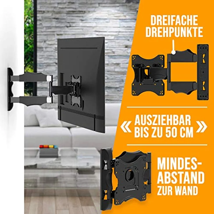 NANOOK TURN S Schwenkbare TV wandhalterung für 19-43 Zoll Fernseher | Neigbar | Wandhalter für LCD, LED, QLED und OLED Fernseher | Universelle Kompatibilität | VESA 100 x 100 bis 200 x 200 | Schwarz – Bild 3