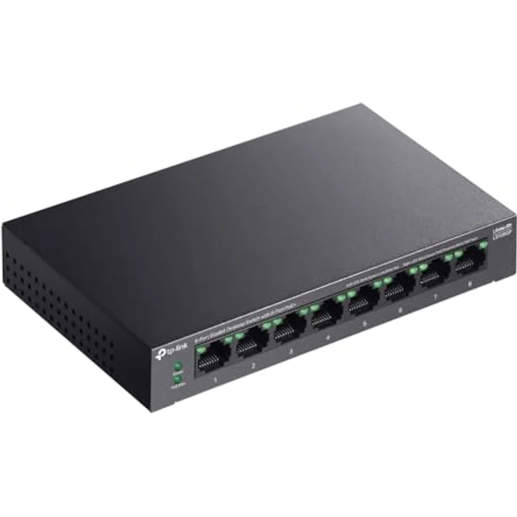 TP-Link 8-Port Gigabit Desktop Ethernet Switch mit 8-Port PoE+, 62W PoE Budget, PoE Auto Recovery, Plug & Play, Metallgehäuse, ideal für IP-Überwachung & Netzwerksicherheit (LS108GP) – Bild 3