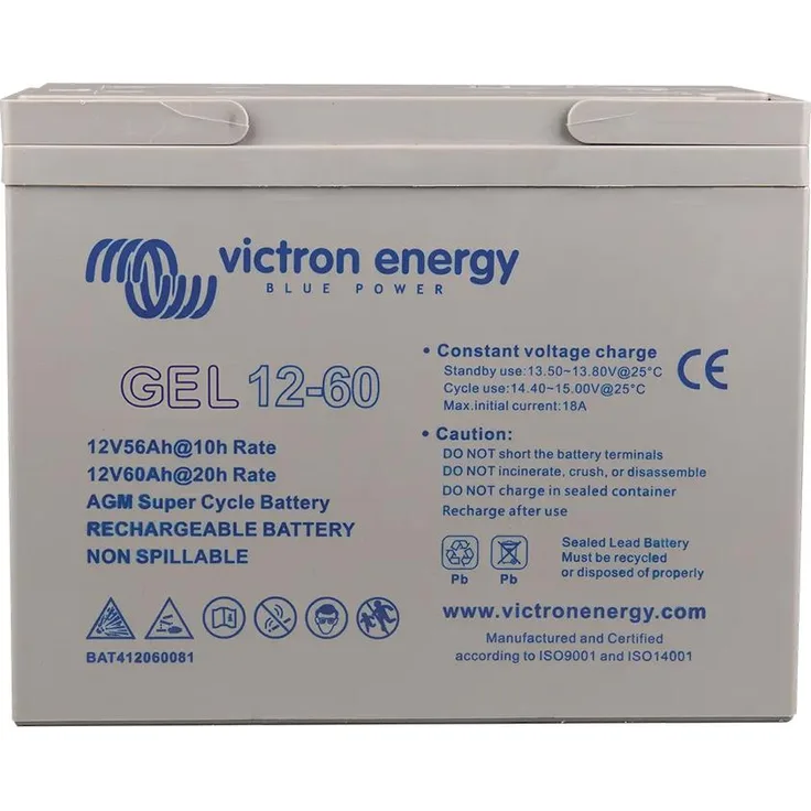 Victron Energy 12V/60Ah Gel Deep Cycle Batterie, wartungsfrei und hohe Zyklenfestigkeit, grau