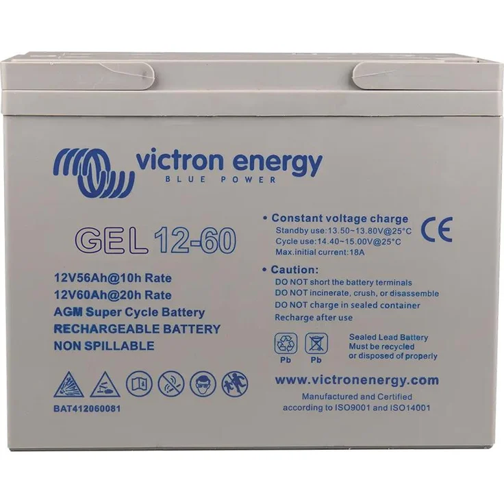 Victron Energy 12V/60Ah Gel Deep Cycle Batterie, wartungsfrei und hohe Zyklenfestigkeit, grau