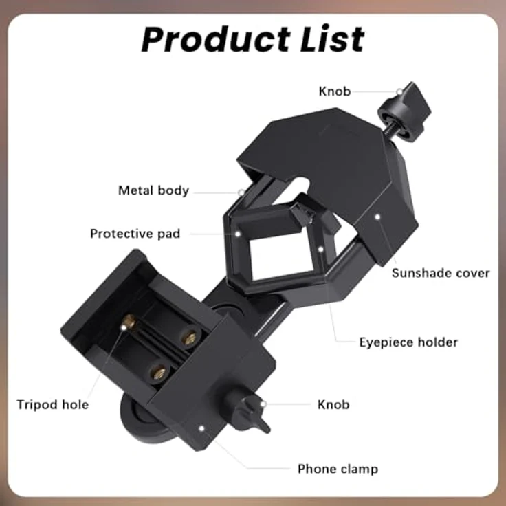 Gosky Universal-Handy-Adapterhalterung – kompatibles Fernglas Monokular Spektiv Teleskop Mikroskop, schwarz – Bild 2