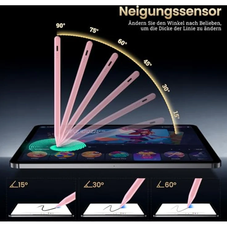 BAZO Stift für iPad 2018-2024, Pencil 2. Generation mit Schnellladefunktion, Palm Rejection und Neigungssensitivität, Rosa – Bild 5