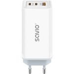 SAVIO LA-07 GaN 65W Netzladegerät, USB-C und USB-A, QC4.0+, PD 3.0, kompakt, Weiß