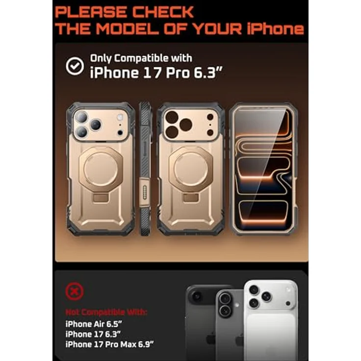 SUPCASE UBGrip Pro für iPhone 17 Pro, Robuste Hülle mit gehärtetem Glas-Displayschutz, kompatibel mit MagSafe, magnetisch, mit Ringhalter, 6.3 Zoll, Desert – Bild 2