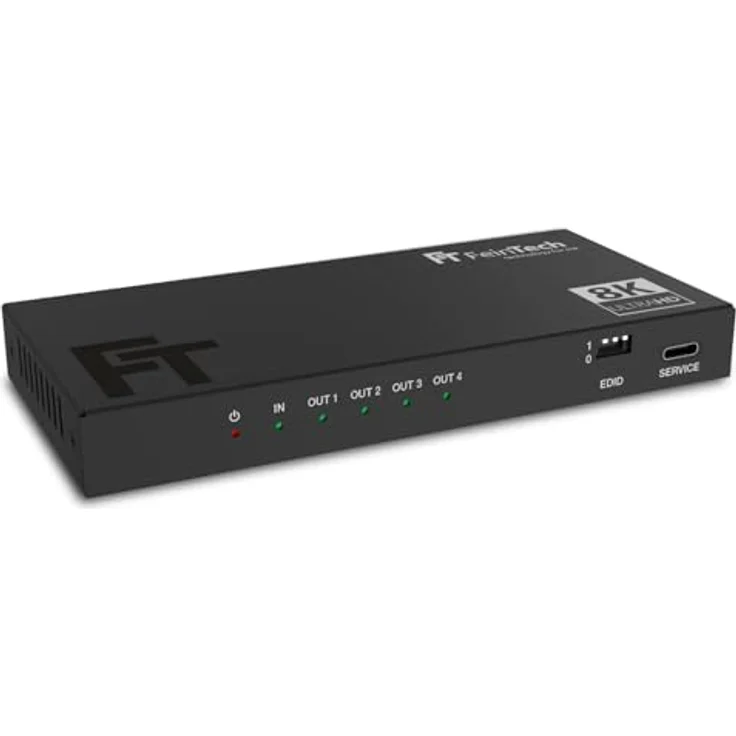 FeinTech SP410 HDMI 2.1 Splitter 1 In 4 Out 4K 120Hz 8K VRR ALLM, HDMI Verteiler mit Downscaler für 4 Monitore gleichzeitig, HDMI CEC-Pass, kompatibel zu HDCP 2.3, HDR, Dolby Vision – Bild 2