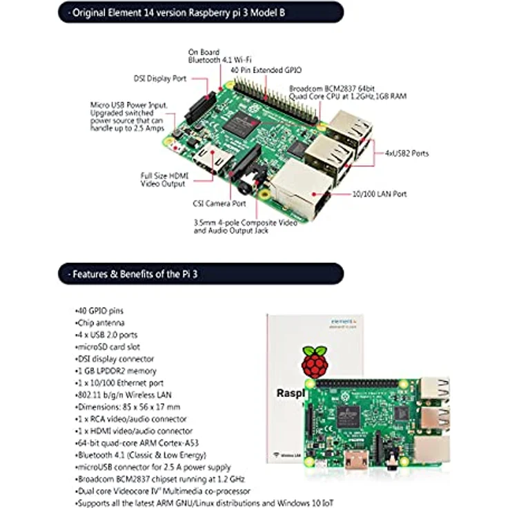 Raspberry Pi 3 B, Einplatinencomputer mit 4x 1,2 GHz, 1 GB RAM, WLAN und BT – Bild 8