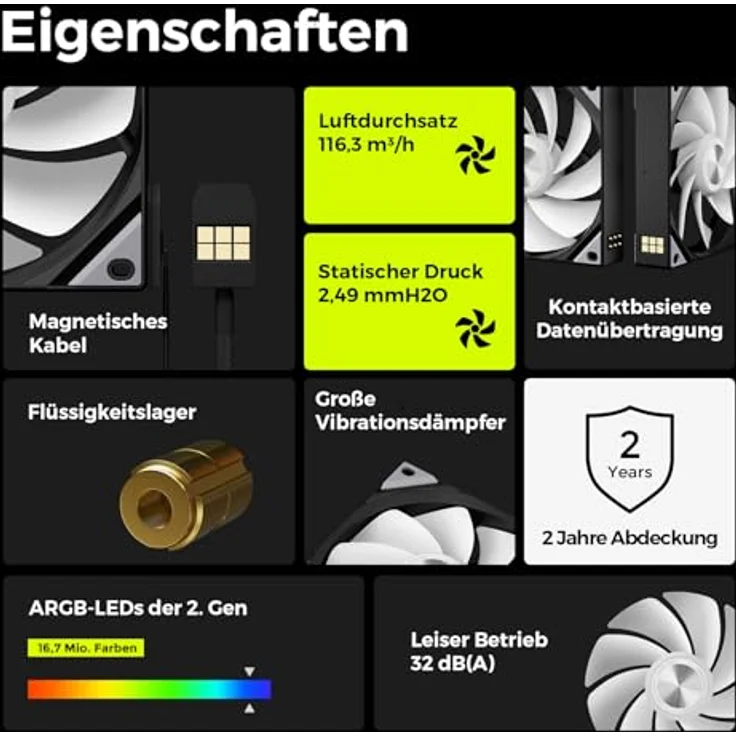 TRYX ROTA SL ARGB Reverse Lüfter, 3er-Pack 120mm, schwarz, FDB-Lager, 116,28 m³/h Durchsatz, 28,87 dB(A) Lautstärke – Bild 3