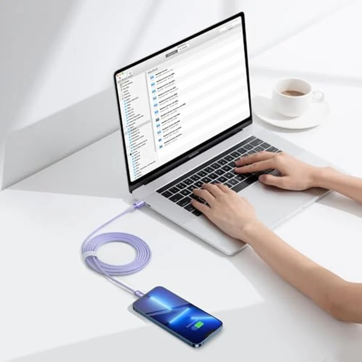 Baseus Crystal Kabel USB-C auf Lightning, 20W PD, 2m, violett, Hochgeschwindigkeitsdatenübertragung bis 480 Mbps, Überhitzungsschutz – Bild 9