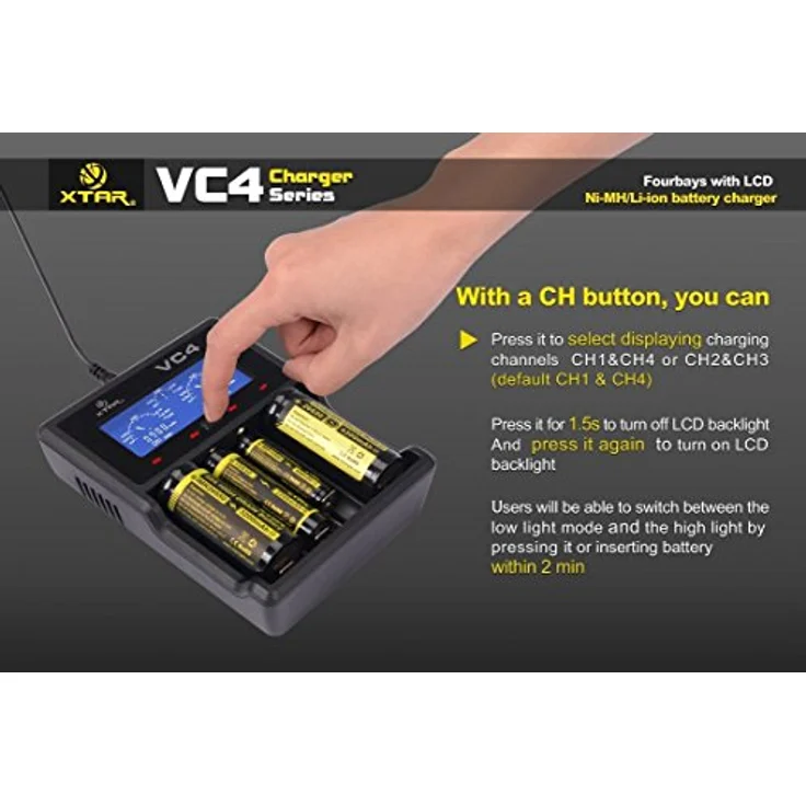 Xtar VC4 Ladegerät mit LCD Display für Li-Ion-NI-MH Akku schwarz – Bild 8