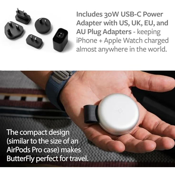 Twelve South Butterfly 2-in-1 USB-C MagSafe Ladegerät - Kompaktes reisefreundliches Design, schnelles Aufladen von iPhone, AirPods und Apple Watch - Schwarz – Bild 4