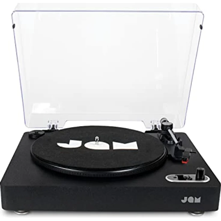 Jam Spun Out Bluetooth Plattenspieler, Vinyl Plattenspieler, 3-fach Riemenantrieb für erstklassigen Sound, Bluetooth-Funktion, Kopfhörerausgang und Aux-Eingang, inklusive Staubschutzhülle, schwarz – Bild 2