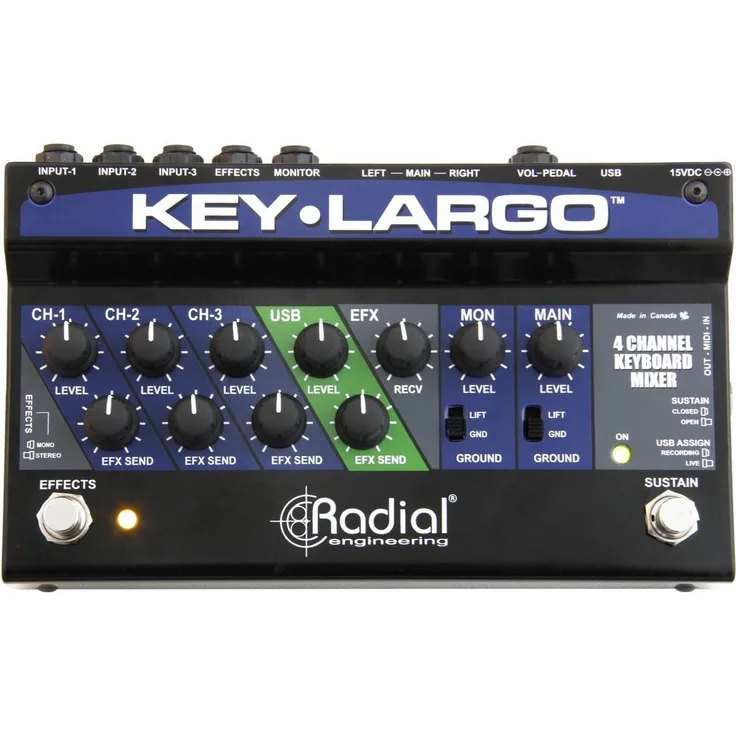 Radial Key-Largo, Keyboard-Mixer für Studio und Live mit USB-Audio-Schnittstelle, grau