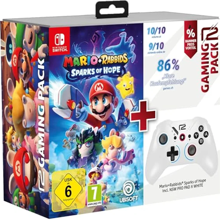 READY 2 GAMING Mario + Rabbids Sparks of Hope NSW Wireless Pro Pad X, Mehrfarbig, Bluetooth Gamepad mit 2 Vibrationsmodulen und 6-Achsen-Bewegungssensor für Nintendo Switch – Bild 1