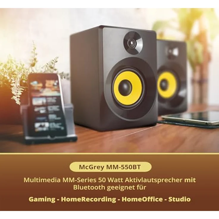 McGrey MM-550BT Multimedia Aktiv Lautsprecher Paar - 2.0 Regallautsprecher mit Bluetooth und 50W Leistung - Ideal für Schreibtisch, Gaming, Studio - Schwarz – Bild 3