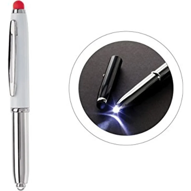 Toppoint Touchpen 3-in-1 Kugelschreiber mit LED Licht, silber/weiß mit rotem Stylus, für Smartphones und Tablets – Bild 2