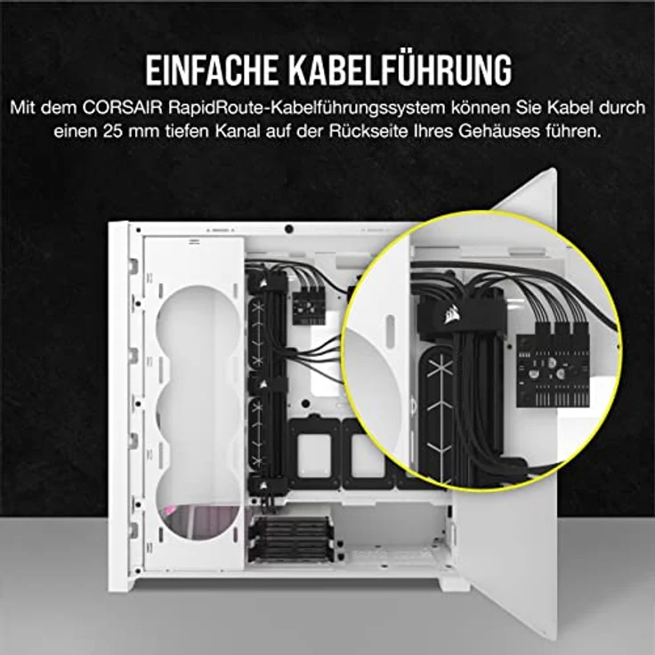 Corsair iCUE 5000D RGB Airflow Mid-Tower-Gehäuse, True White – 3 × AF120 RGB ELITELüfter, iCUE Lighting Node PRO-Beleuchtungssteuerung – Konstruktion Mit Hohem Luftdurchsatz - Weiß – Bild 5