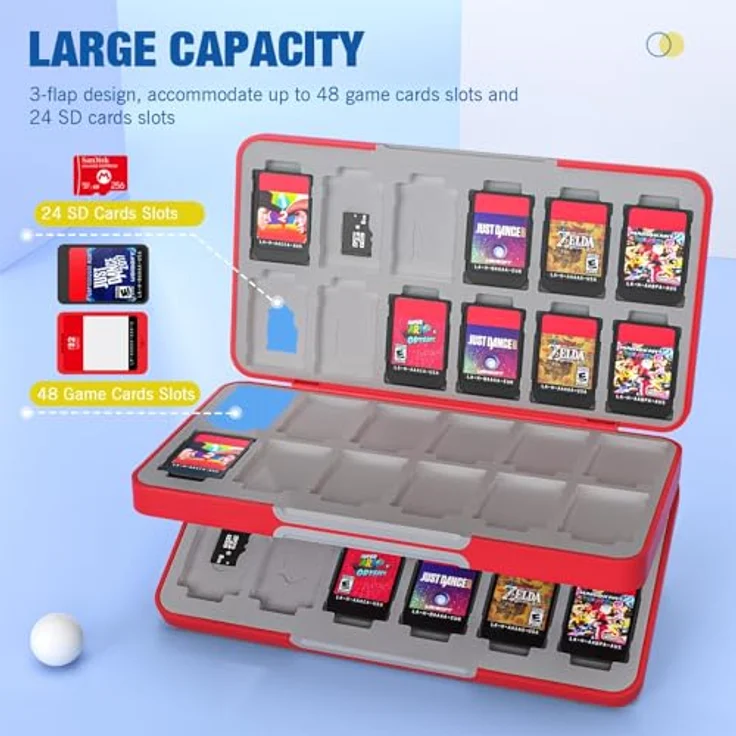MoKo Spiel Aufbewahrungsbox, Kompatibel mit Nintendo Switch 2/OLED/Lite, mit 48 Game Card und 24 SD Card Slots, Schlank und Tragbar, Roter Mario – Bild 2