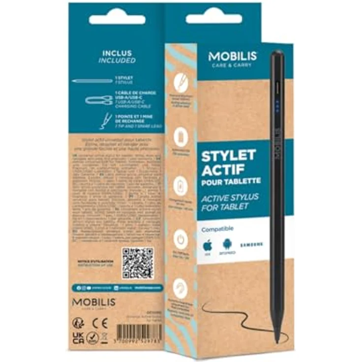 Mobilis Universal Active Stylus, Eingabestift mit 1.45 mm Spitze, schwarz, für Tablets, 10 Stunden Akkulaufzeit, präzise Navigation und Zeichnen, USB-A/USB-C Ladefunktion – Bild 8