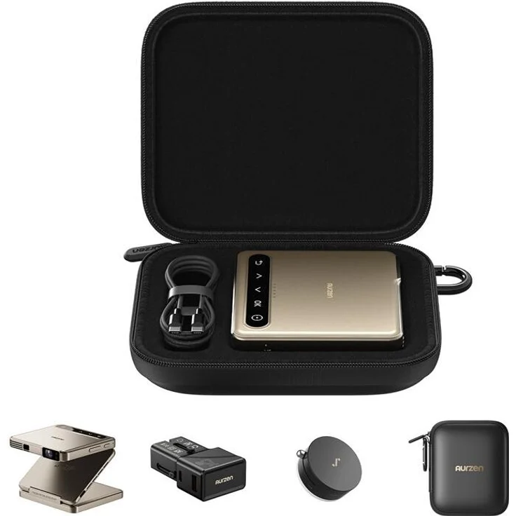 Aurzen AURZEN ZIP Mini Beamer, Projektor mit 5000 mAh Akku, Powerbank-Funktion, vertikaler Vollbildmodus, sofortiges Klonen ohne Wi-Fi