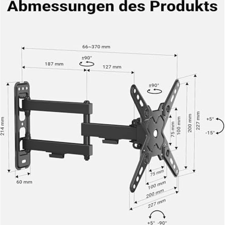 Wiltec TV Halterung für 13"–43" Fernseher, schwenkbar bis 20 kg, platzsparende Wandbefestigung mit einfacher Installation – Bild 3