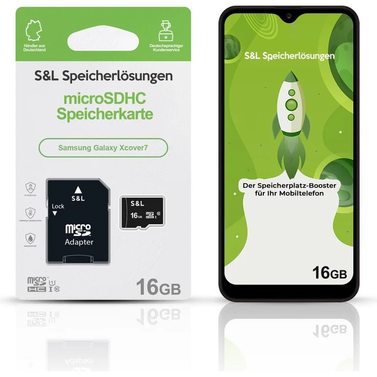 S&L microSD Speicherkarte für Samsung Galaxy Xcover7, 16 GB Class 10 U1, stoß- und wasserdicht