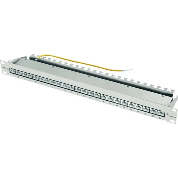 Telegärtner 100007018 24 Port Netzwerk-Patchpanel, CAT 6a, lichtgrau (RAL 7035), geschirmt, 19 Zoll, 1 HE