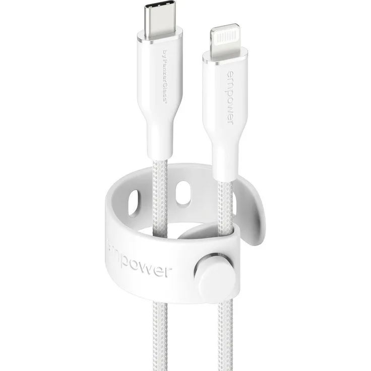 PanzerGlass Racing USB-C to Lightning Kabel, 1.20 m, Silber Weiss, USB 2.0, 60 W, Schnellladefunktion, bis zu 30.000 Biegungen
