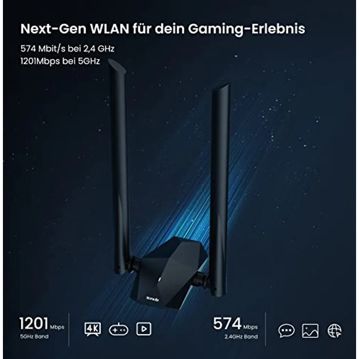 Tenda U18a WiFi 6 WLAN Stick WLAN USB-Adapter AX1800 Dualband 5GHz:1201 Mbit/s +2,4GHz: 574 Mbit/s, 2 * 5dBi Antennen, WPA3, USB 3.0, MU-MIMO, LED, Windows 10/11, für PC/Laptop/Desktop – Bild 2