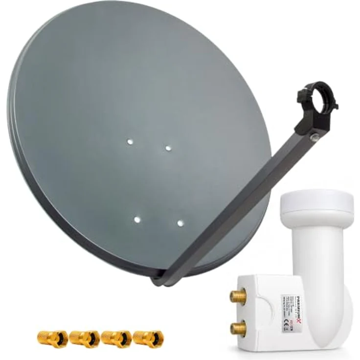 PremiumX PXS80 SAT Anlage, 80 cm Anthrazit Antenne mit Twin LNB weiß und 4x F-Stecker – Bild 1
