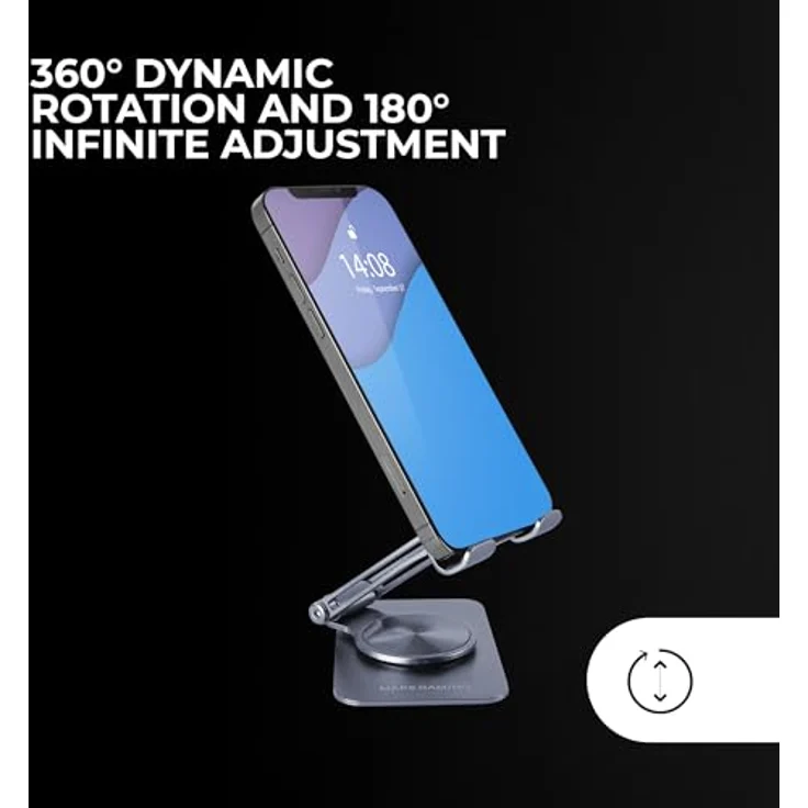 Mars Gaming MA-RSS, Klappbarer Smartphone-Ständer, 360° Rotation, 180° Höhen- und Winkeleinstellung, Aluminium, Anti-Rutsch, Dunkelgrau – Bild 3