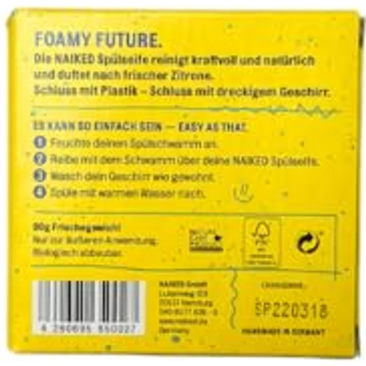 NAIKED 4x Spülseife (80g), biologisch abbaubares festes Spülmittel mit frischem Zitrusduft, handgemacht in Deutschland, plastikfrei – Bild 3